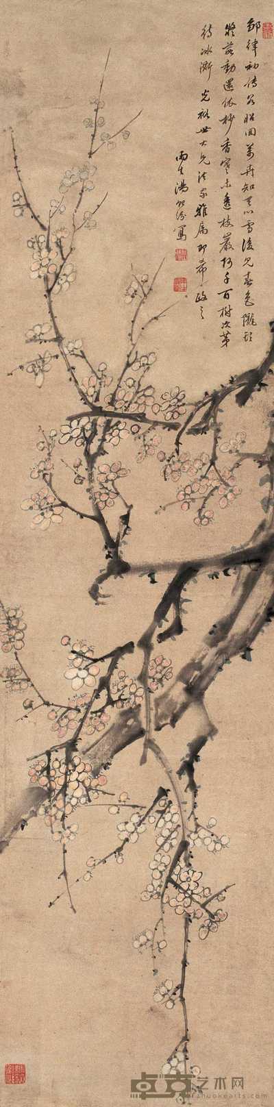 汤贻汾 梅花 立轴 30×121cm